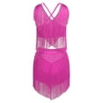 thumbnail image 3 of Lejafay Women's Tassels Belly Dance Outfits V-neck Sleeveless Crop Top with Tiered Fringe Skirt Hot Pink XXL, 3 of 4