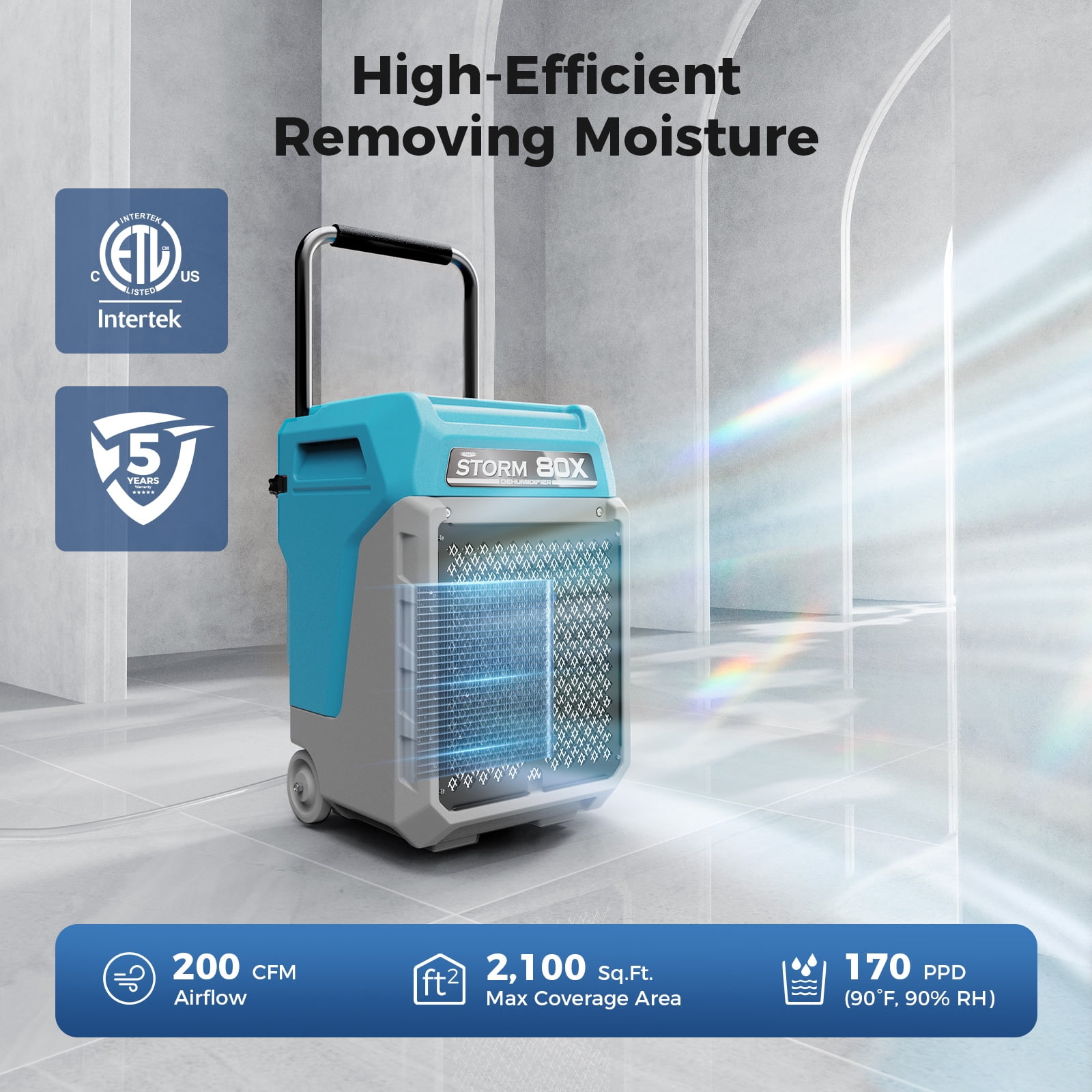 ALORAIR 170 PPD Commercial Dehumidifier with Pump, 2,100 Sq.Ft Space Cover Industrial Use Portable Dehu, with Wheels, Fit for Water Damage Restoration, Carpet Drying, Basement, Garage