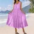 thumbnail image 2 of XUNKUSGA Maxi Sundresses for Women Casual Scoop Neck Sleeveless Plaid Pleated Flowy Womens Summer Dresses Classic High Waisted Beach Swing Dress with Pockets,Purple,S, 2 of 7