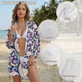 thumbnail image 4 of Renewold Beach Cover Ups for Women Breathable Bikini Coverups with Pocket Casual Button Down Shirts for Women Long Shirt Bathing Suit Cover Up Vacation Resort Wear, Paisley Flower Print Violet, XL, 4 of 7