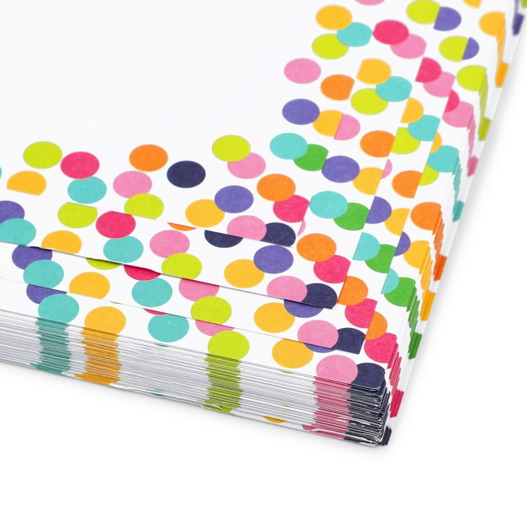 100 Sheets Black Confetti Border Printer Paper – 8.5x11 Letterhead For Teachers, Kids, Crafts