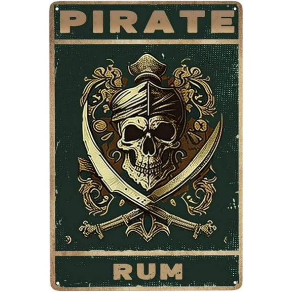 ZHIQUN Pirate Rum Metal Tin Sign 8x12 Inches - Retro Skull & Sickle Wall Decor for Pub & Halloween, Rustic Urban Signage with Exotic Style (Man Cave Hunting Lodge)