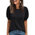 thumbnail image 3 of Women'S Tops Sweater Long Tunic Dressy Casual Blouses Business Cute Trendy Short Sleeve Shirt Black XXL, 3 of 9
