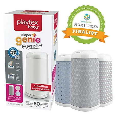 Save $3, Customizable Playtex Diaper Genie Expressions Diaper Pail + Cover + Starter Refill (Best Diaper Genie 2019)