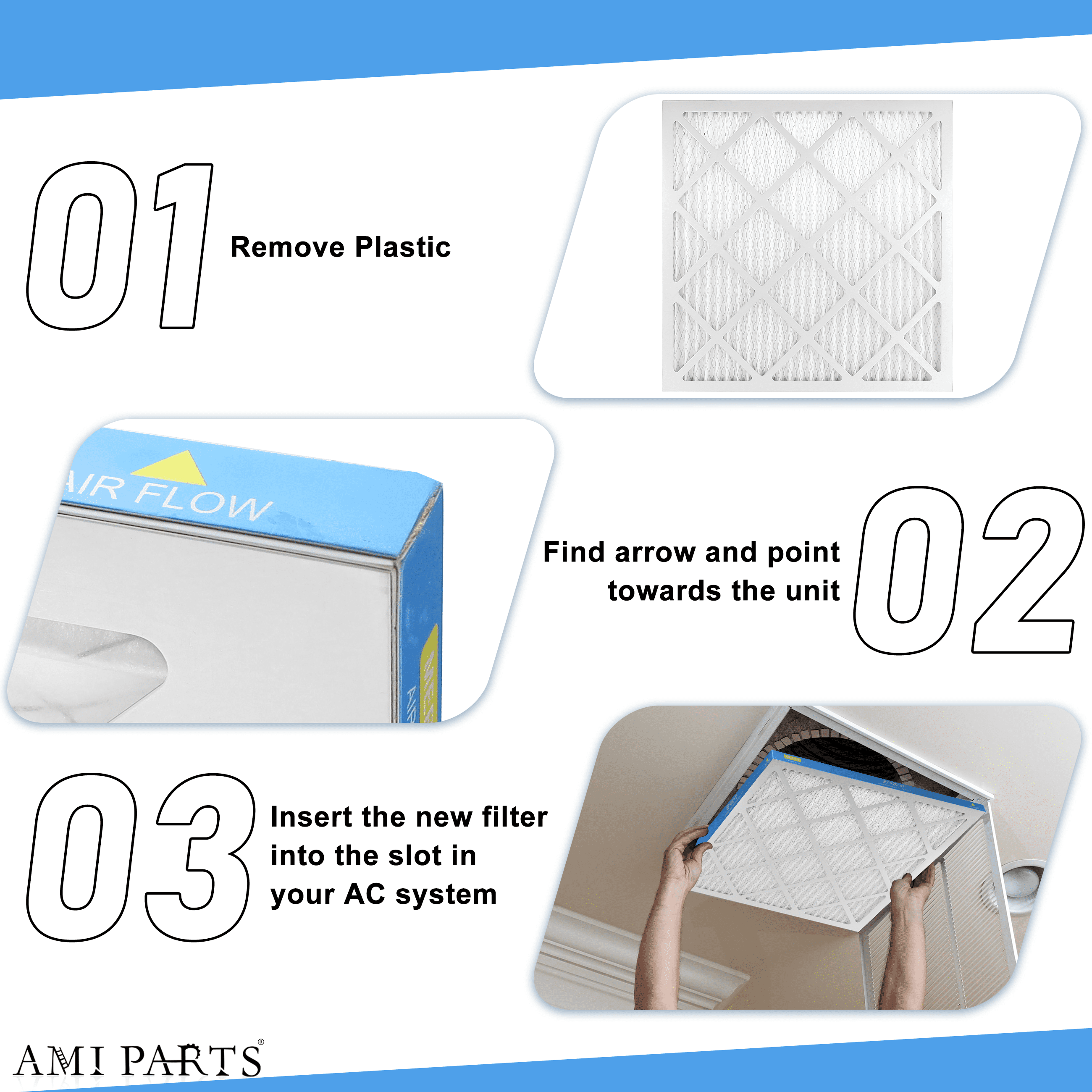AMI PARTS 20x20x1 Furnace Air Filter MERV8 (MPR 600) Dust Reduction, Pleated HVAC AC Air Filters, 4 Filters