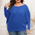 thumbnail image 2 of Odeerbi Winter Off The Shoulder Batwing Sweaters For Women Plus Size Loose Solid Color Sweater 2025 Fashion Round Neck Long Sleeve Large Knit Sweater Blue, 2 of 5