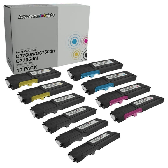 DI Toner Cartridges for Dell C3760 C3765 EHY (MultiColor 10-pack) Compatible with Dell Color Laser printers: C3760dn, C3760n, C3765dnf