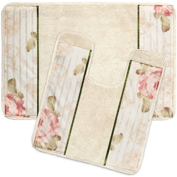 Popular Bath Madeline Beige Collection Bathroom Rug Set