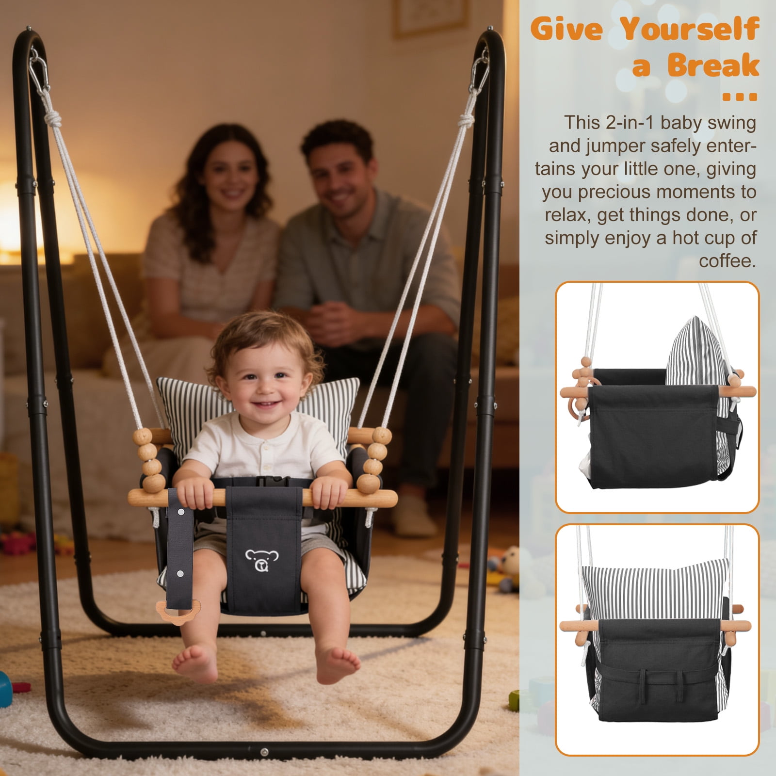 G TALECO GEAR Baby Swing with Soft Cushion, Portable Swing Sets for Backyard, Easy to Install, Adjustable Swing Outdoor for 0~10 Years