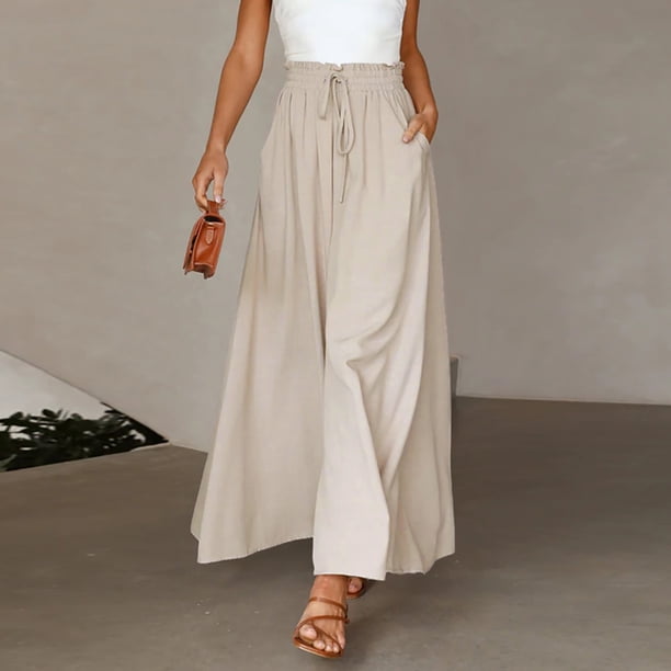 WILLBEST Pantalones Casuales para Mujer, con Pliegues, Cintura Alta, Rectos, Pierna Ancha, Corte Holgado para el Día a Día. Grande