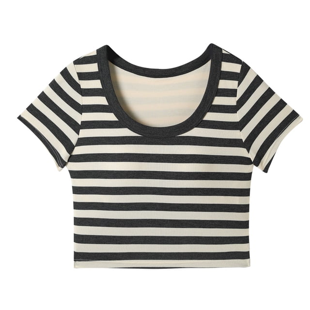Crop Tops pour Filles Manches Courtes T-Shirt d'Été Col Rond Manches Roulées Gris 16-17 Ans