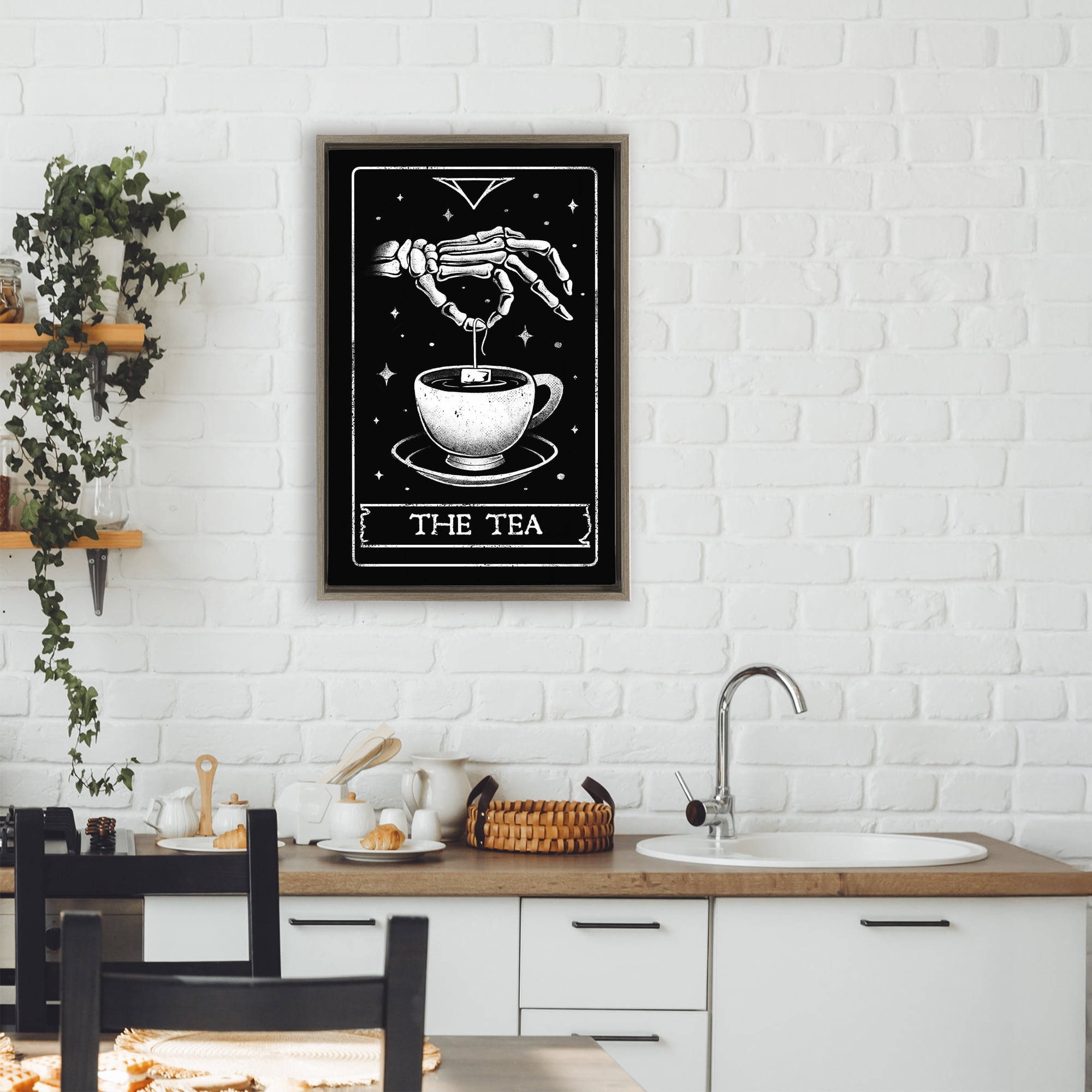 Stupell Industries The Tea Skeleton Tarot Brown Framed Floater Canvas Wall Art, design by EduEly Designs