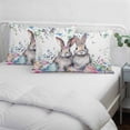 thumbnail image 3 of Bunny Easter Pillow Covers, Linen Long Throw Pillow Case, Eucalyptus Leaves Spring Floral Eggs Weeping Holiday Pillow Protector Decorative Cushion Cover for Living Room/Bedroom 20" x 30", 3 of 8