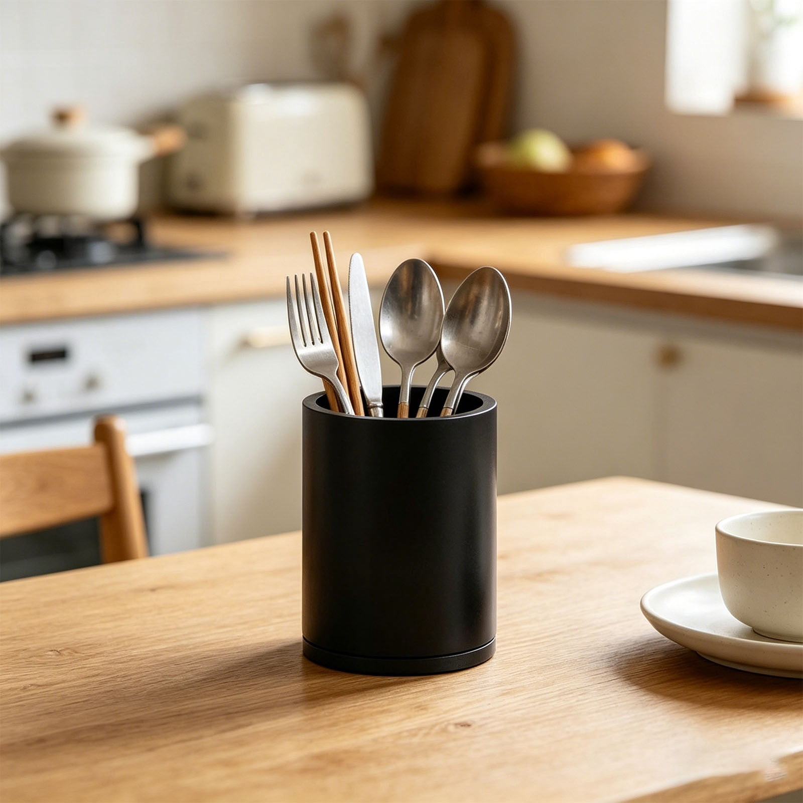Wooden Utensil Holder, 360°Rotating Large Kitchen Utensil Holder for Spoons Kitchen Utensil Organizer,Utensil Crock, Farmhouse Kitchens Countertop Decor,7.48''x6.29"(C)