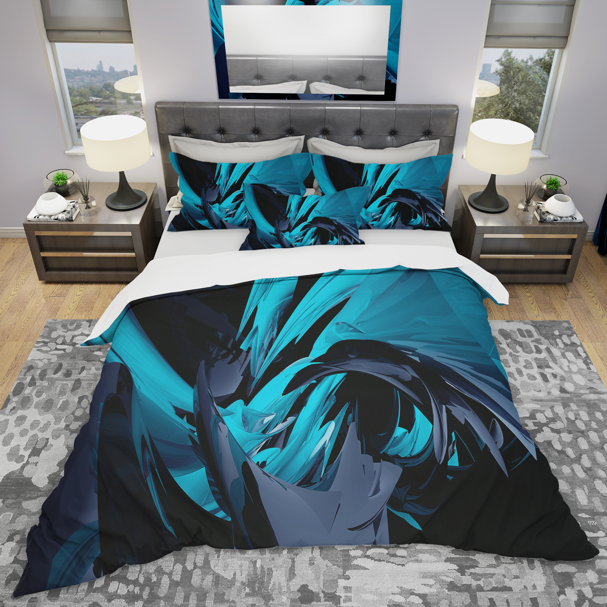 Designart 'Cyan and Grey Mixer' Modern & Contemporary Duvet Cover Set