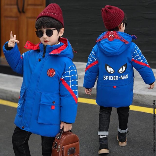 Chaqueta de SpiderMan de Disney para niños, abrigos con capucha de invierno, nueva ropa cálida, chaqueta para niños, ropa acolchada, chaquetas gruesas de otoño para niños, 110cm (3-4 años) Gao Jinjia LED