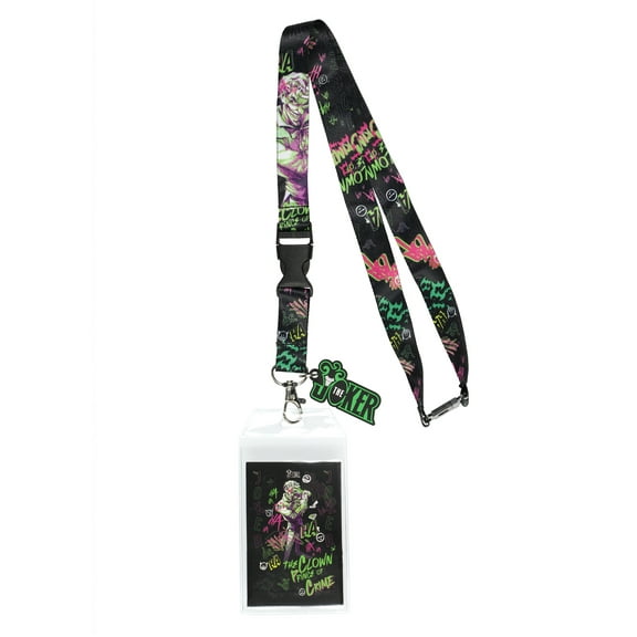 DC Comics Batman The Joker Clown Prince Of Crime Lanyard ID Badge Holder With Rubber Charm And Lobster Clasp