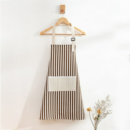 

Thicken Striped Design Kitchen Waterproof Apron Neck Hanging with Removable Hand Wiping Towel Oil-proof Home Kitchen