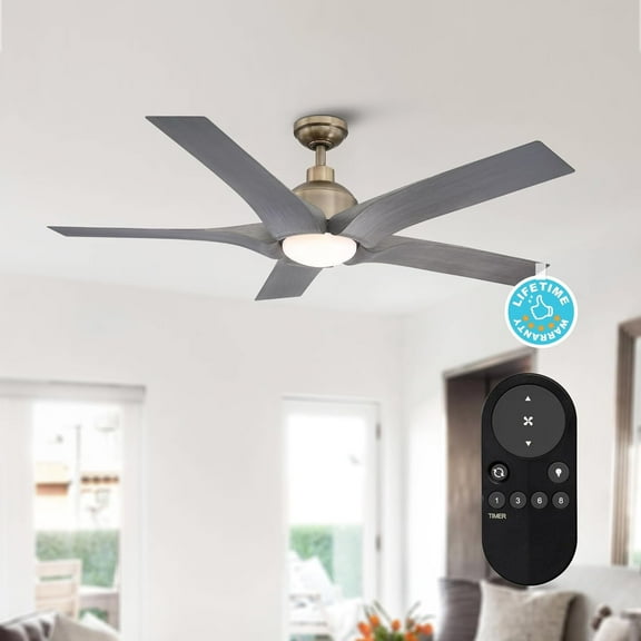 Parrot Uncle Ceiling Fans with Lights and Remote 56 Inch Large Outdoor Ceiling Fans for Patios Bedrooms, Dimmable Light, Reversible DC Motor, Brushed Bronze