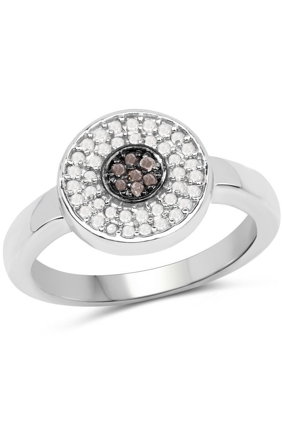 Genuine Single cut round Champagne Diamond and Diamond Ring in Sterling Silver - Size 6.00