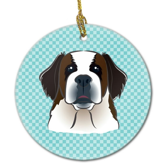 Carolines Treasures BB1184CO1 Checkerboard Blue Saint Bernard Ceramic Ornament , 3 in, multicolor