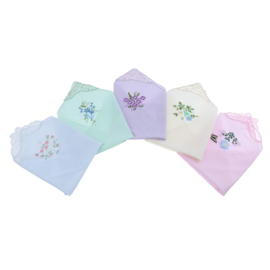 5Pcs Vintage Cotton Floral Embroidered Handkerchief Hankies Hanky Women Gift 