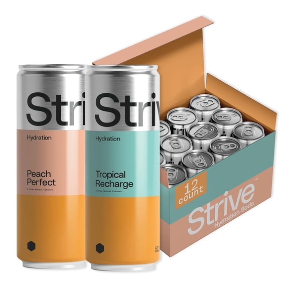 Strive Soda Sparkling Hydration Soda Variety Pack with Electrolytes & Organic Honey - Passionfruit Coconut Naturally Sweetened Drink - No Artificial Sweeteners or Preservatives - 12 Pack Cans