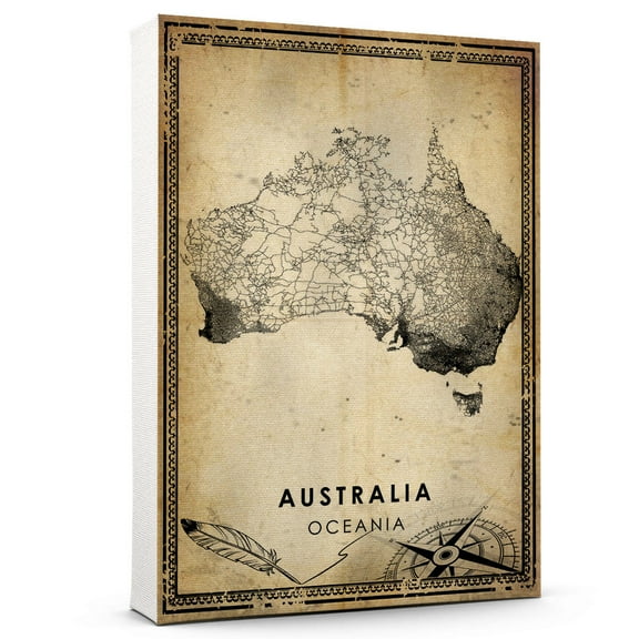 Australia Vintage Map Prints Canvas, Australia country road Map Art Canvas, Canvas, ,Modern Wall Art, Street Map Artwork