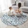 thumbnail image 3 of Light Blue Christmas House and Tree Pattern Round Blanket,Comfortable Soft Flannel Throw Blanket,All Season,Warm Lightweight Blankets for Sofa Bed Couch Living Room Chair 60"x60", 3 of 5