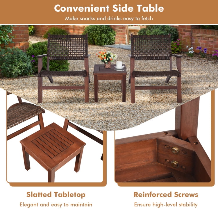 Aimee Lii 3 Pieces Outdoor Wooden Patio Rattan Furniture Set, Patio Sectional Furniture Set