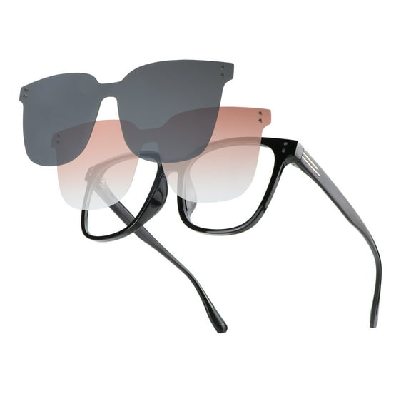 LifeArt Magnetic Clip-On Retro Square Eyeglasses Lenses Polarized Anti-UV for Men and Women(Black)