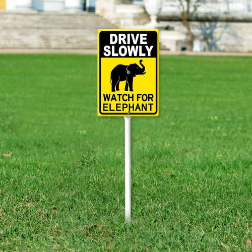 Soliyoahee Drive Slowly Watch For Elephant Yard Sign with Stake 8x12inch Rustproof Aluminum Lawn Decorations Animal Sign for Outdoor Road Street Garden Decor