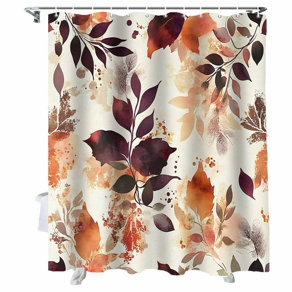 Shower Curtains Watercolors Orange Brown Leaves Bath Curtain Plant Waterproof Bathroom Shower Curtain Set with Hooks Decoration 72 x 72 Inches