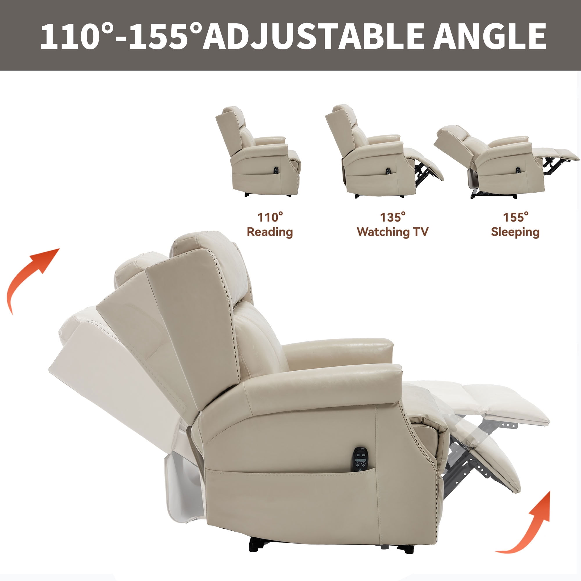 MAYEERTY Manual Massage Recliner Chair, Faux Leather Lounge Armchair with Nailhead Trim & Lumbar Heat, for Living Room Home Theater