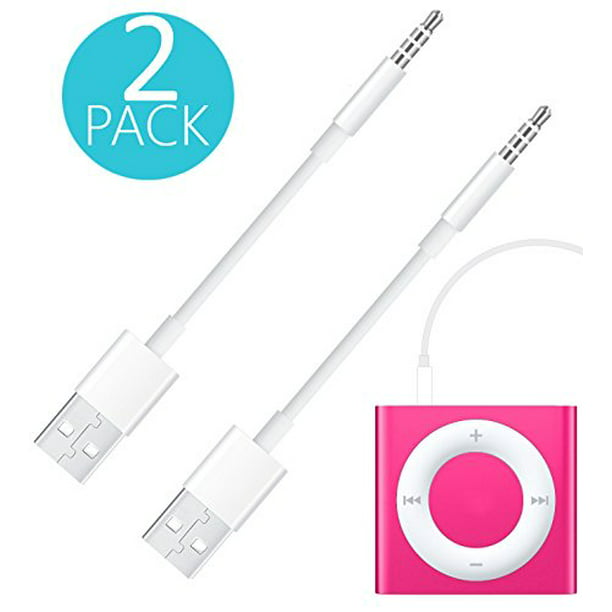 iPod Shuffle Cable, 2 Pack  Jack/Plug to USB USB Power Charger Sync  Data Transfer Cable for iPod Shuffle 3rd 4th MP3/MP4 