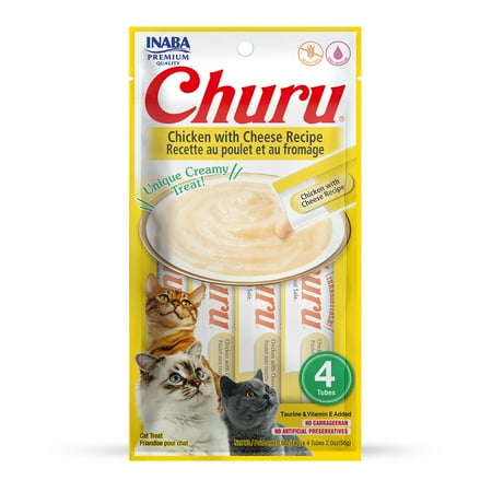 UPC: 0855958006679 | INABA Churu Creamy Lickable Purée Cat Treat w Taurine 0.5 oz 4 Tubes Chicken with Cheese Recipe