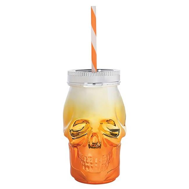 GLASS  Rainbow Skull SIPPER JAR WITH LID AND STRAW 