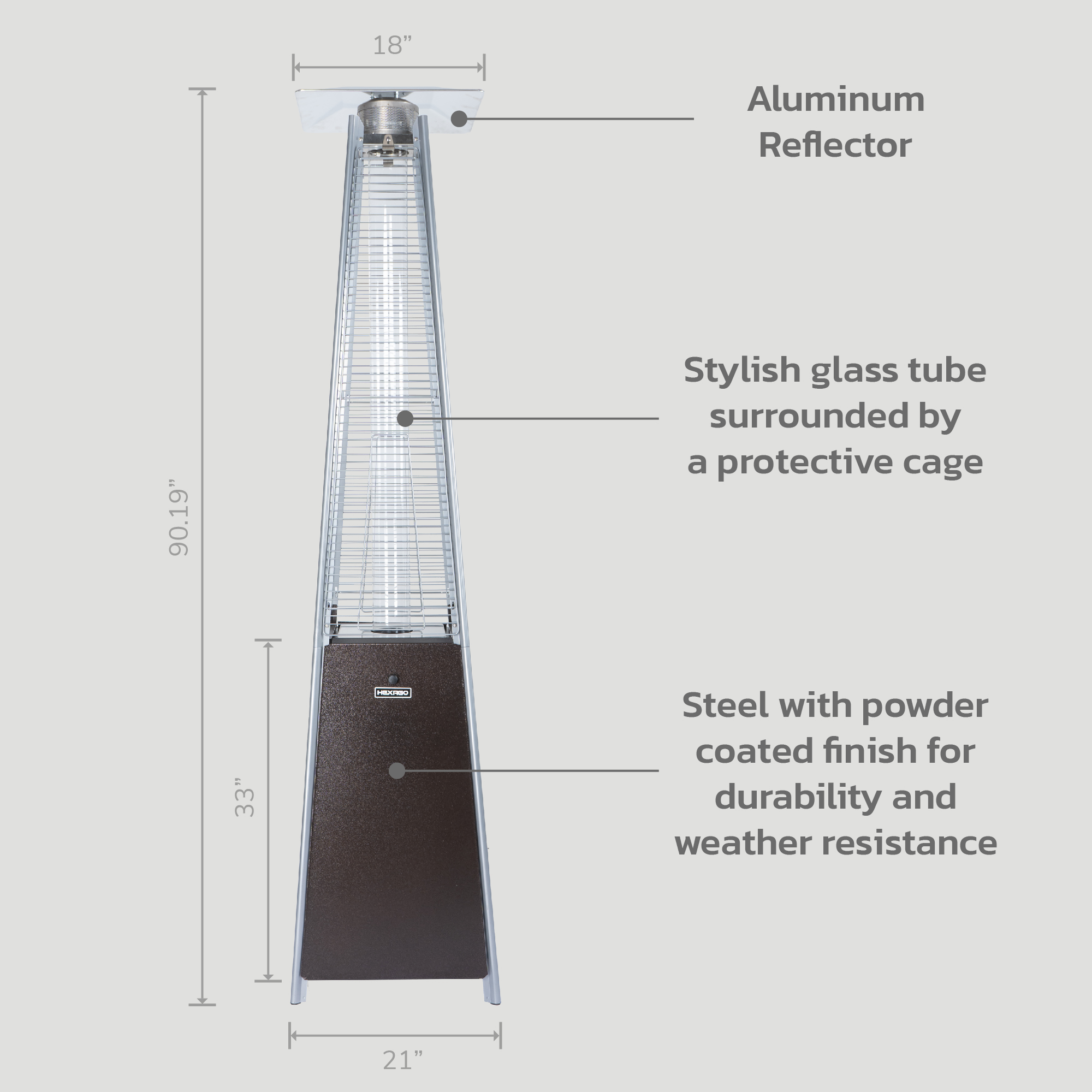 HEXAGO 40,000 BTU Pyramid Comme rcial Outdoor Patio Heater with Wheels, ETL Listed - image 3 of 7