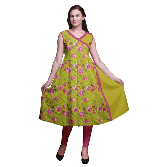 Bimba Angrakha Kurtas For Women Printed Sleeveless Indian Kurti Summer Wear Tunic
