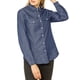 thumbnail image 5 of Camisa de mezclilla de mujer con cuello puntiagudo, manga larga, botones y bolsillos en el pecho XS azul oscuro, 5 of 7