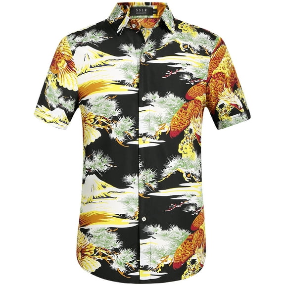 SSLR Mens Hawaiian Shirts Causal Short Sleeve Button Down Shirts