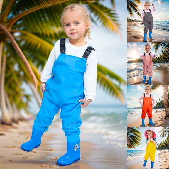 RTKFRFLM Kids Fishing Waders Waterproof One-Piece Rain Bib for Beach and Sand Grey 5-6 Years