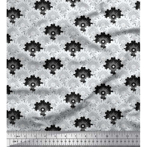Soimoi Black Cotton Duck Fabric Artistic Floral & Scale Geometric Decor Fabric Printed Yard 42 Inch Wide