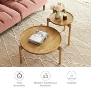 Mopio Dylan Round Modern Boho Nesting Coffee Table, Golden Brown Solid Wood