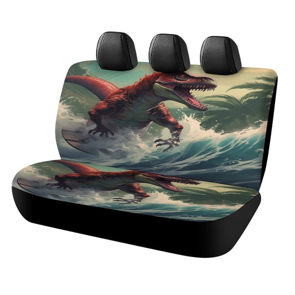 Surfing Dinosaurs Car Accessories Bench Seat Covers for Cars Print Car Seat Protector Cover for Rear Universal Fit