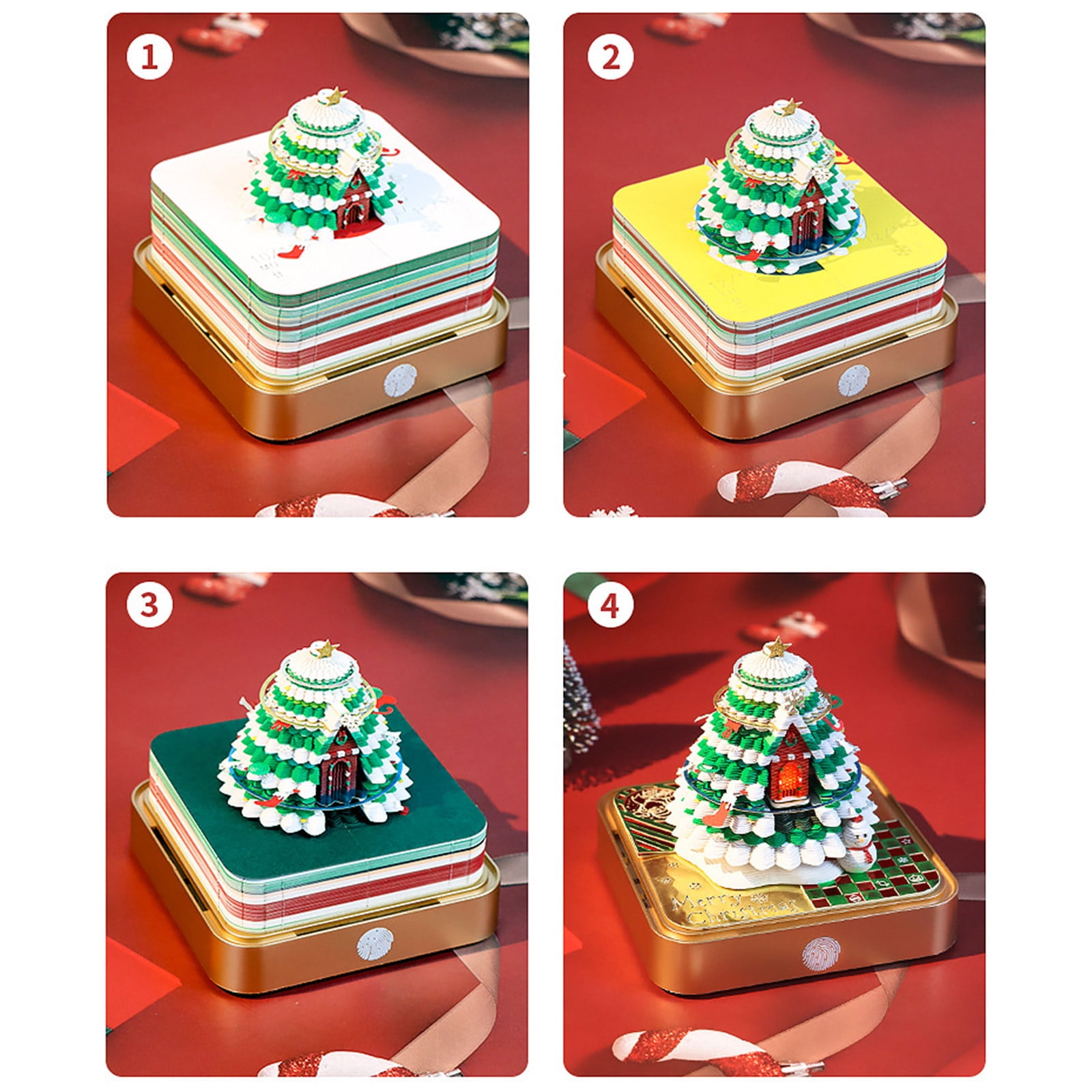 Stijggn 2026 Christmas Clock Calendar Christmas Decorations 3D Calendar 2025 With Lights Memo pad Art Pads Calendar 3D Art Calendar Paper Carving Gift for Home Decoration