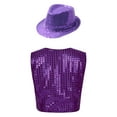 thumbnail image 2 of TiaoBug Kids Boys Girls Glittery Sequined Hip Hop Jazz Dance Costume Teens Sleeveless Vest Waistcoat with Hat Purple 14-15, 2 of 5