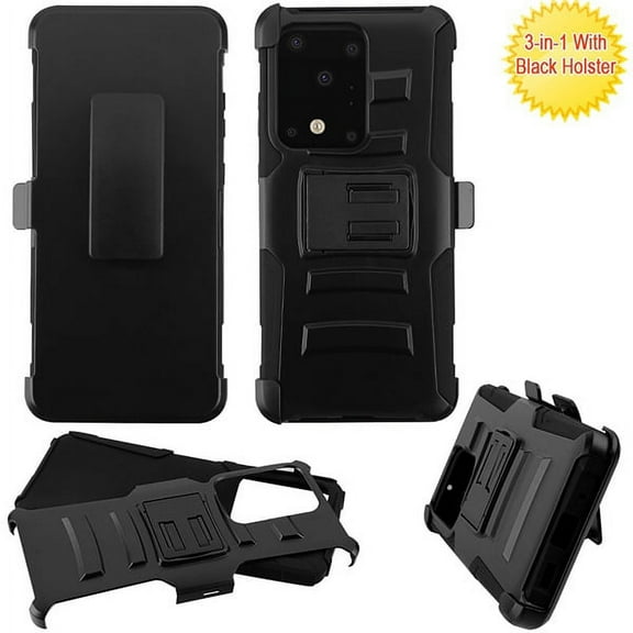 Samsung Galaxy S20 ULTRA (6.9") Phone Case Hybrid Shockproof Impact Armor Rugged Rubber TPU Hard Protective Cover with Swivel Belt Clip Holster & Kickstand BLACK Cover for Samsung Galaxy S20 Ultra
