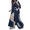 Blue, variant on Women V-neck Patchwork Printed Top And Pants Suit Contrasting Color Commuting Set Wide-leg Trousers And Extra-length Top Loose Fit Outfit for Various Occasions