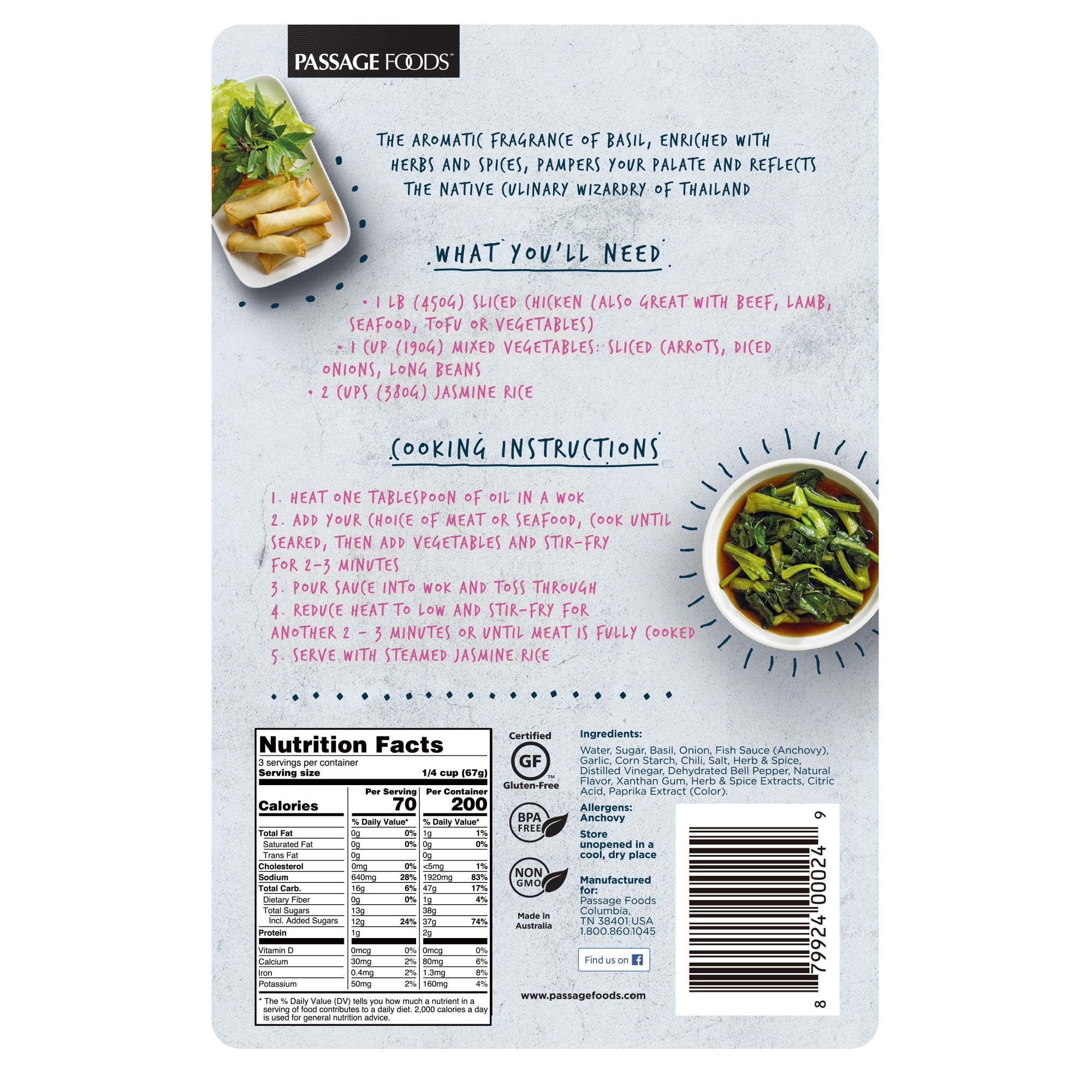 (2 pack) Passage Foods Passage to Asia Gluten Free Thai Basil & Sweet Chili Stir-Fry Sauce, 7 oz
